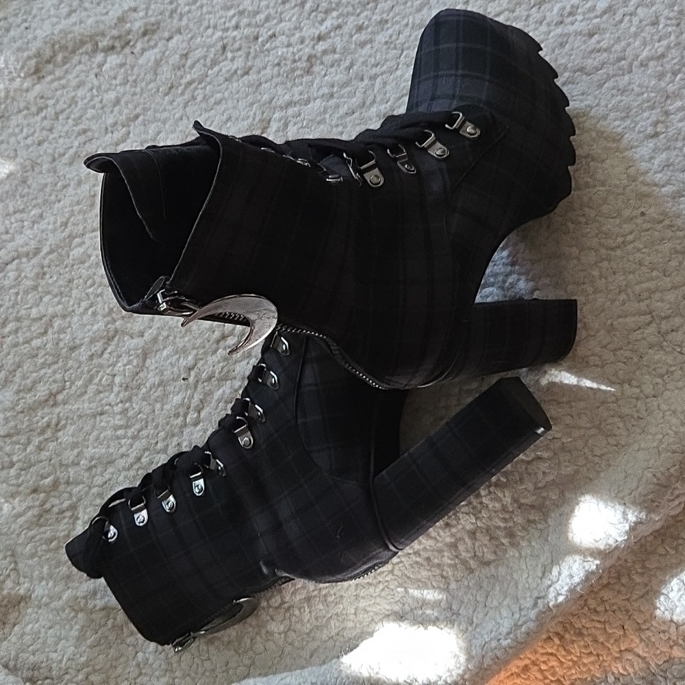Killstar Black Plaid Platform Boots